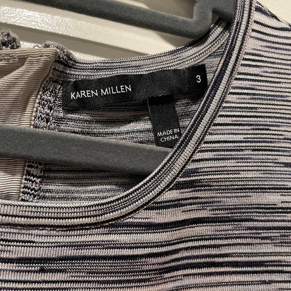 Karen Millen Knit Striped Fit & Flare Dress Sz 3 - image 2